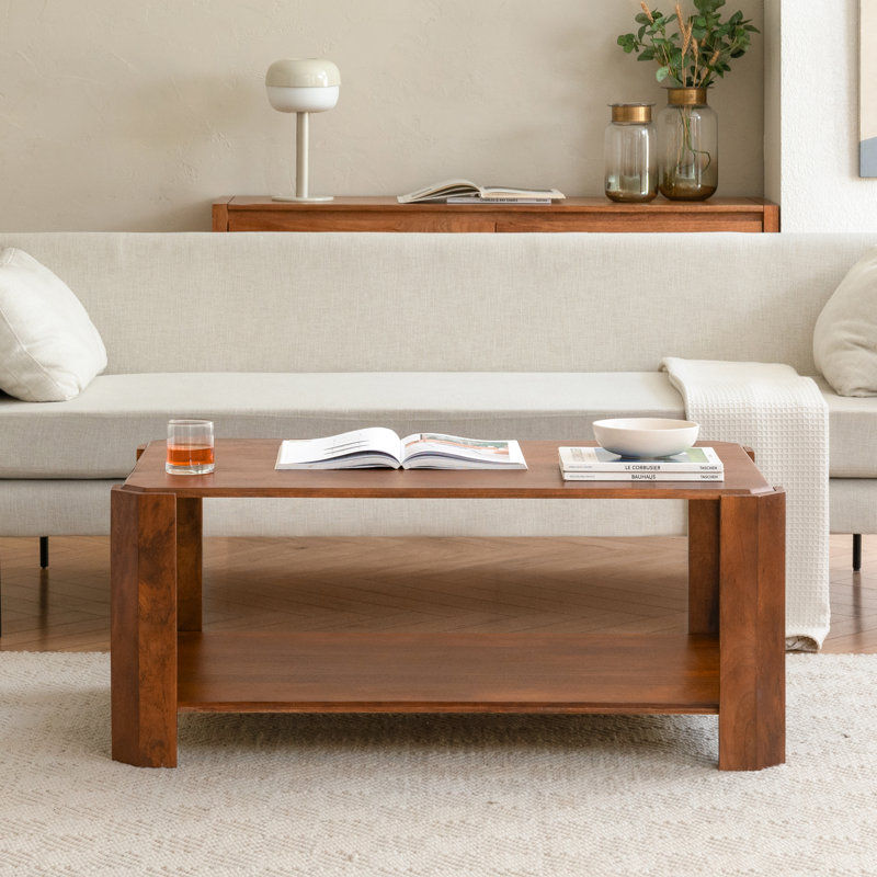 Table basse en bois massif avec rangement à 2 niveaux Enley Isla