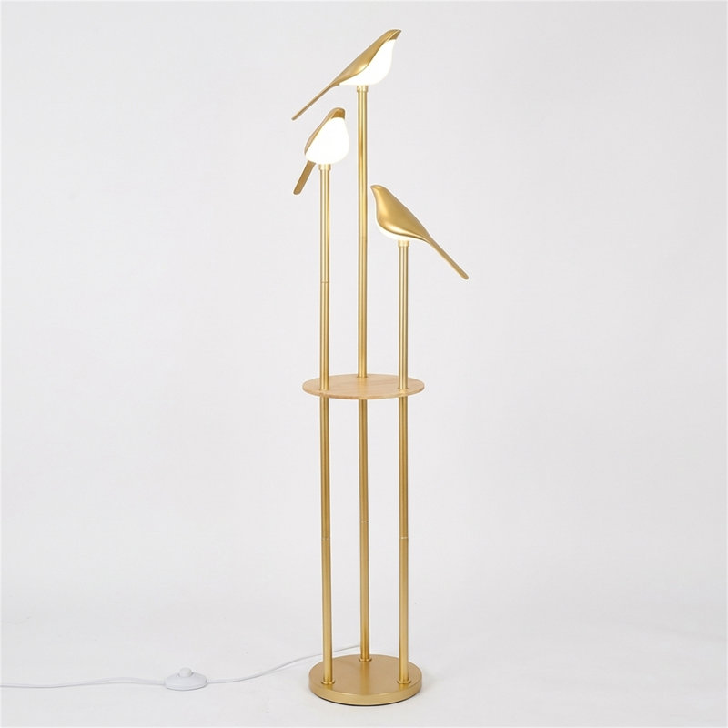 Modern Floor Lamp With Shelves And Three Adjustable Gold Led Lights