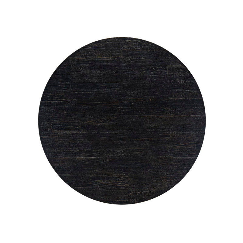 Ensemble de salle à manger moderne du milieu du siècle, composé de 7 pièces : une table ronde et 6 chaises en polyester texturé marron avec haut dossier et finition noire sablée.
