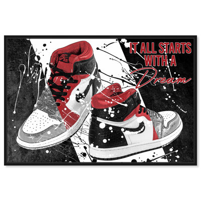 Shining Black And Red Style Dream Sneakers Wall Art by Notoriart