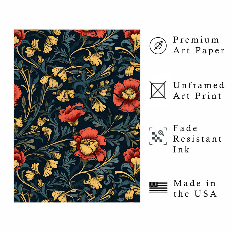 Art floral William Morris, H 30 po x l 20 po