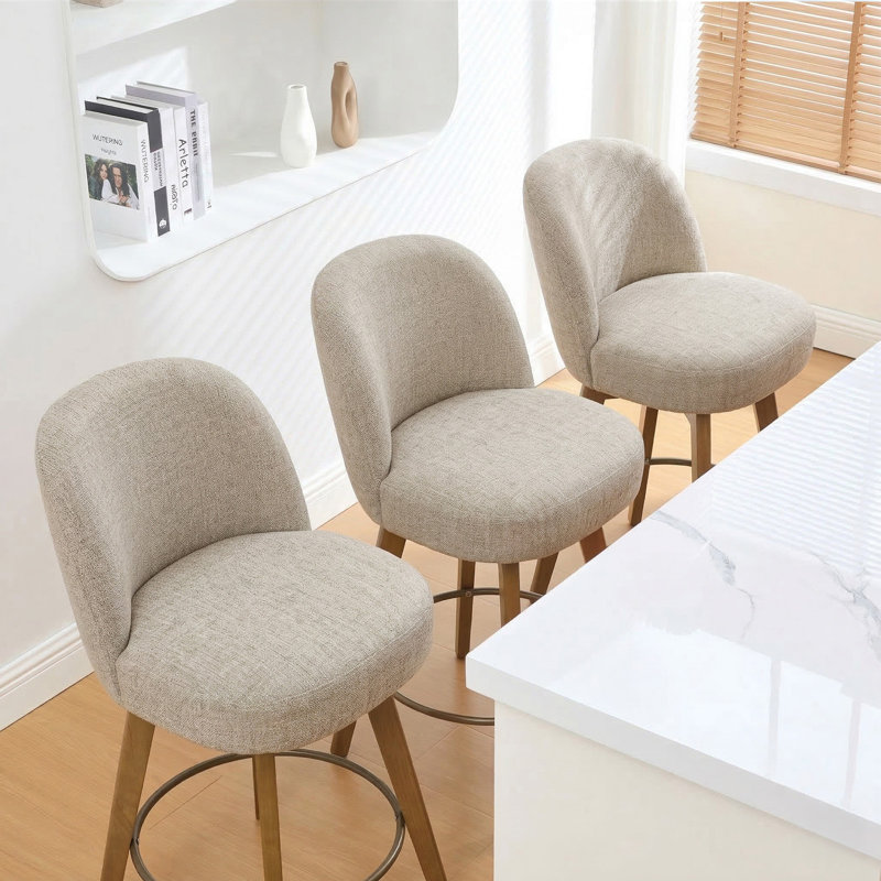 Ensemble de 4 tabourets de bar 26 po Mid Century, 4, Mélange sable / lin