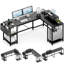 Bureau en L 95 po avec tablettes, bureau d'ordinateur en coin ou table longue pour 2 personnes avec support pour écran-243981153