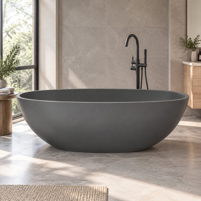KAKUSIGA 65.2 inch freestanding solid surface soaking bathtub for bathroom