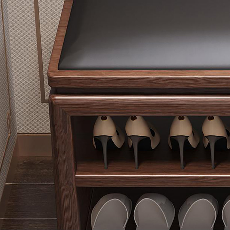 39.4in Shoe Changing Stool Shoe Storage Bench, Black/Dark Walnut