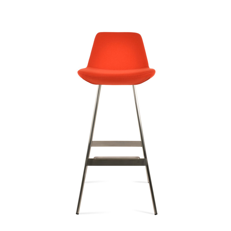 Tabouret Pera Balat, Laine orange, Acier Inoxydable, Tabouret de comptoir (siège d'une hauteur de 24 p