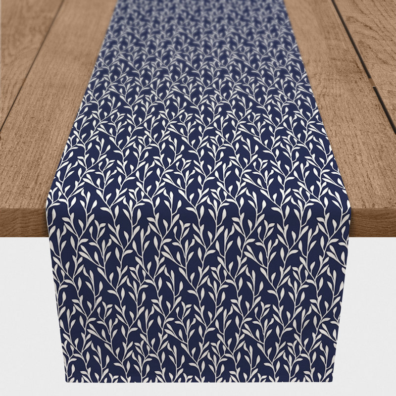 Courtlin Rectangle Floral Polyester Table Runner, 72" x 16", Navy Blue