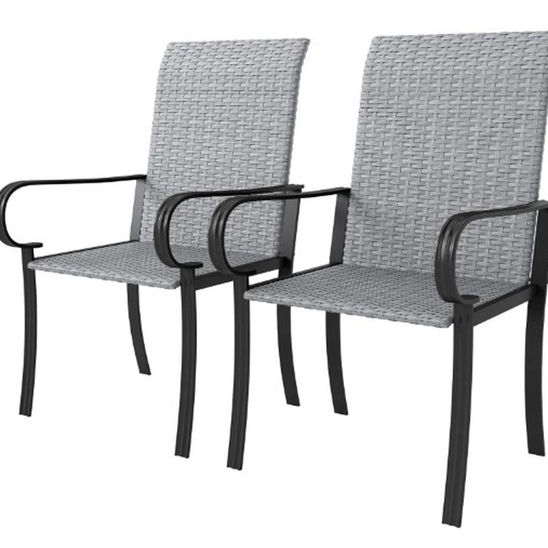 Of 2 Patio Dining Chairs With High And , Deep Seating, Hand-woven Pe , Steel Frame, Gray, Assembly Needed Two Armrest, Comfortable Frame Powder Coating, Gray Color,