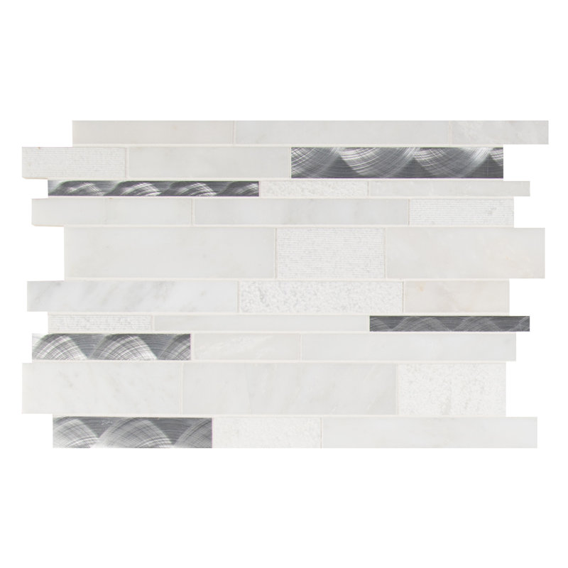 Argento Way Interlocking 12 in. x 18 in. Stone Metal Blend Mosaic Wall Tile