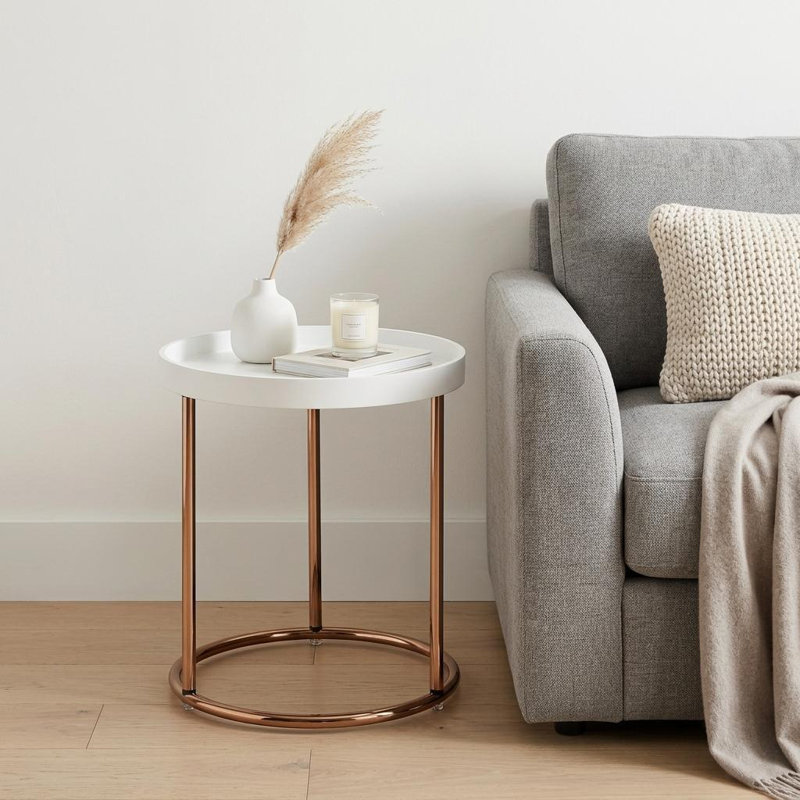  Contemporary 22" Copper and White Round End Table