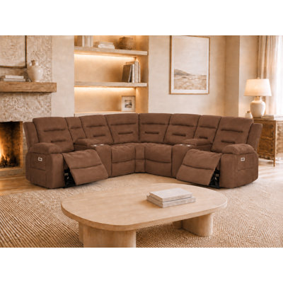 Canapé modulaire inclinable électrique en tissu 109 po avec 2 fauteuils inclinables, consoles avec porte-gobelets, ports USB et Type-C