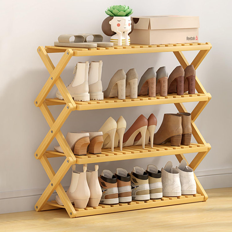 Étagère à chaussures pliable en bambou avec 5 rangées, Nature