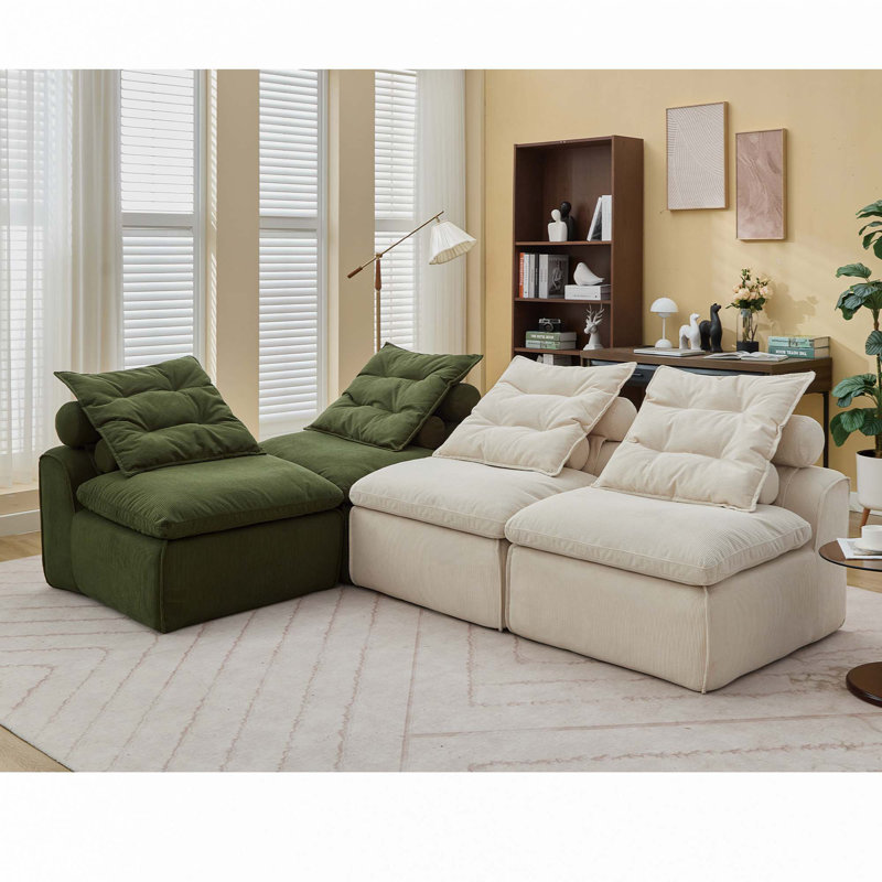 Canapé modulaire en velours côtelé 4 places, Beige/vert