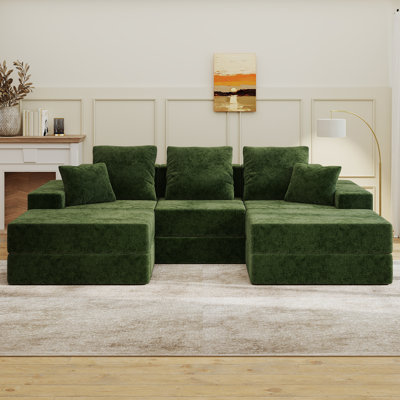Ensemble de salon modulaire escamotable en forme de U avec pouf de 101 po Boneless