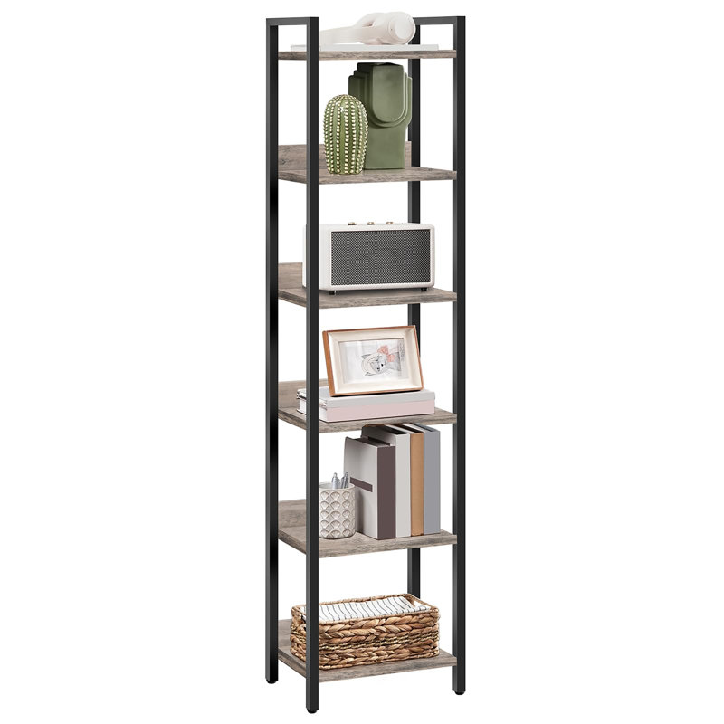 Bibliothèque sur pieds à 6 niveaux, (6 Shelves) 62"H x 13"W x 9.5"D, Greige / noir