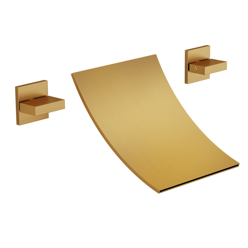 2 Handle Wall Mount Waterfall Bathroom Roman Tub Faucet, Brushed Gold