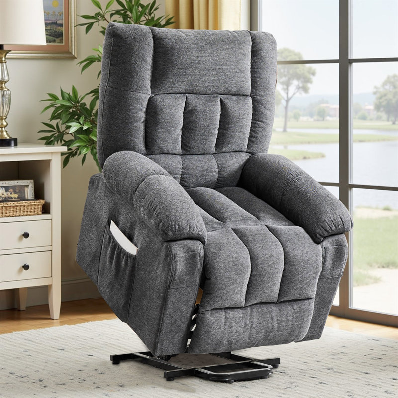 Oversized Power Lift Recliner Chair, Large Electric Recliner With Massage, Cup Holders, Side Pockets, Grey