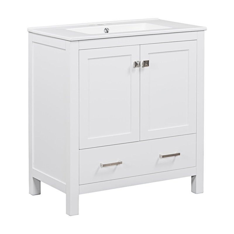 Bathroom Vanity Set With Double Vanities, White, Silver Black