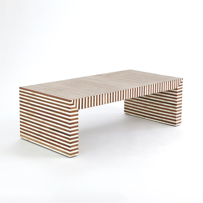 Sienna Rectangular Solid Wood Coffee Table in Walnut & Bone