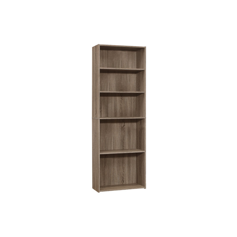 Bibliothèque à 6 niveaux pour le bureau et la chambre à coucher, 72 po de hauteur, stratifié brun, style transitionnel, 3 tablettes réglables et 2 tablettes fixes, peu encombrante, quincaillerie basculante, bibliothèque élégante 3 taupe foncé H 72 po,