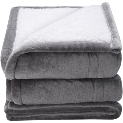 Heated Blanket Electric Throw, 50" x 60" Twin Size, Soft Flannel & Sherpa Heating Blanket with 3 Hours Timer Auto-off, 5 Heating Levels for Sofa, Machine Washable, ETL & FCC Certification (Grey)