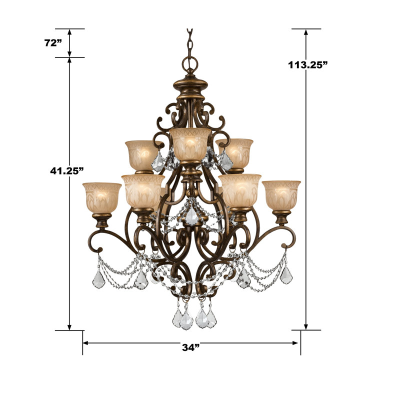 Tusten 9 - Light Dimmable Classic / Traditional Chandelier, Majestic Wood Hand Polished