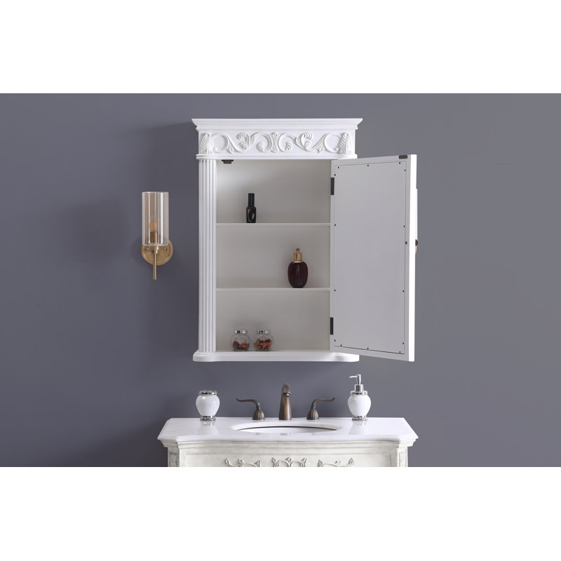 W H Surface Framed Medicine Cabinet Mirror 3 Fixed, Antique White, 36" H x 25" W x 6" D