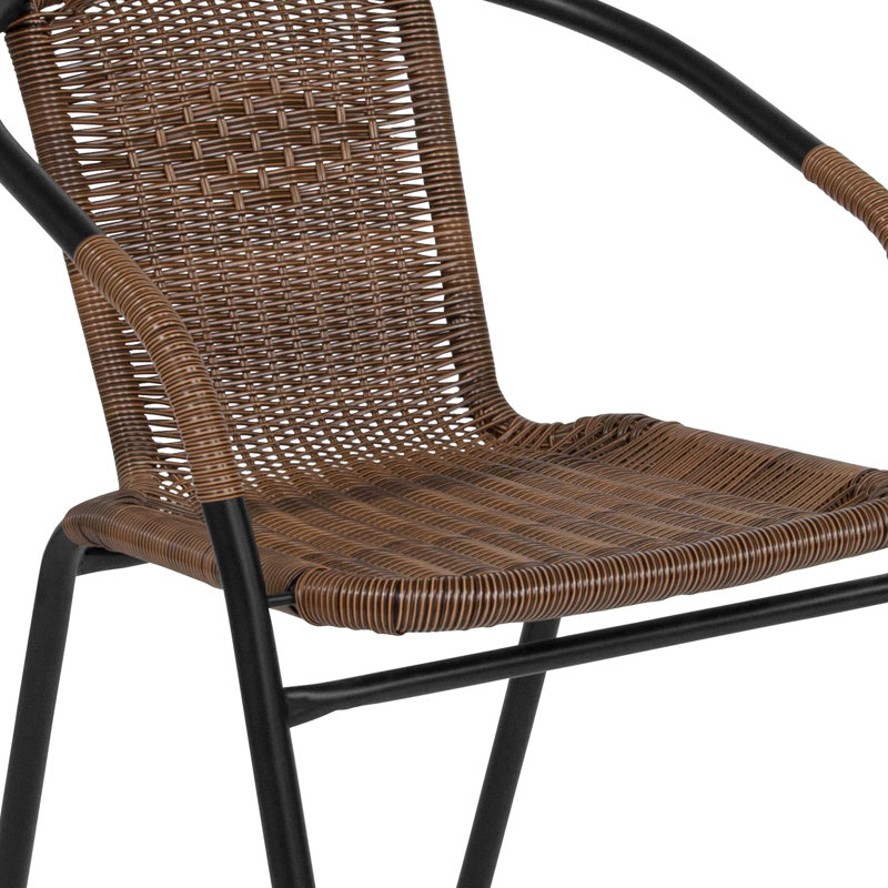 28'' Round Metal Table & 2 Rattan Stack Chairs Set