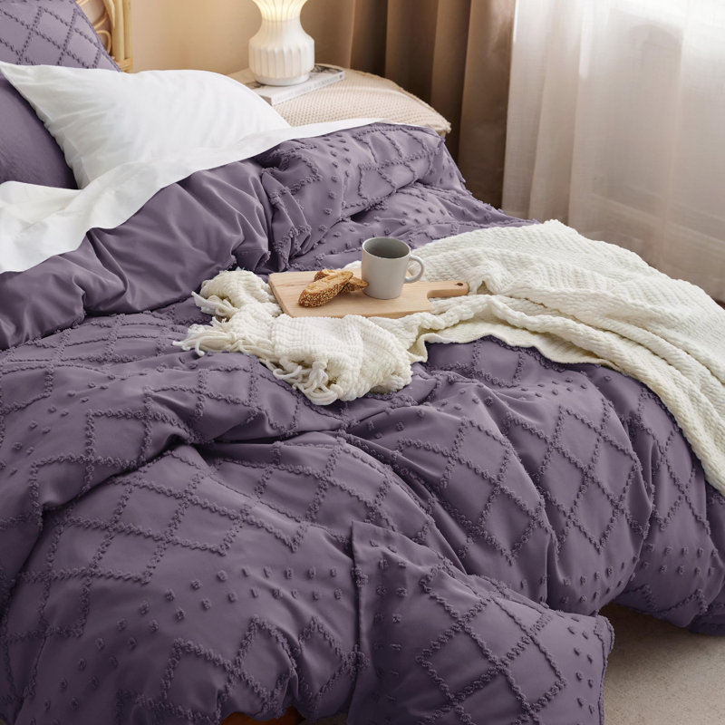 Housse de couette Literie 3 pièces brodée  Home, Housse de couette grand + 2 taies décoratives sta, Mauve gris