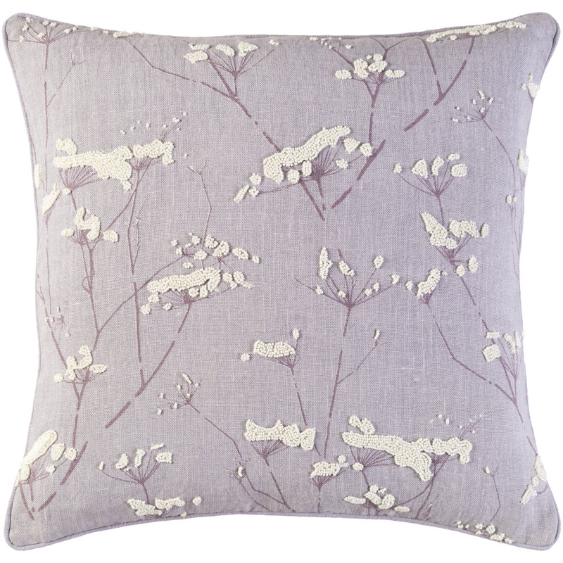 Alora Square Linen Pillow Cover, 22" H x 22" W x 4" D, Mauve/Cream, Poly Fill