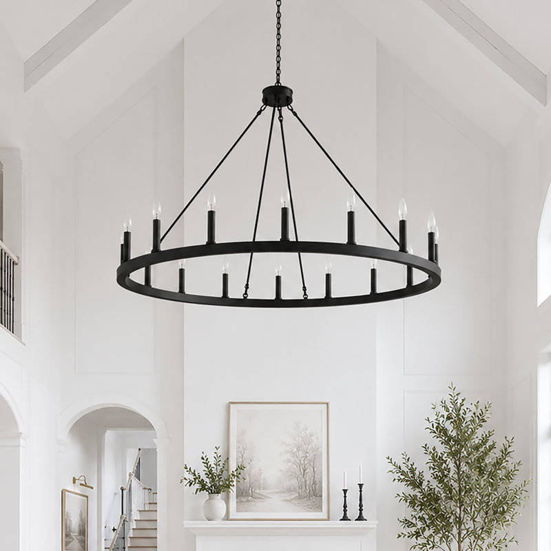 Lustre en roue de chariot à intensité variable de 47 po avec adaptateur de plafond incliné 47 po Adriana
