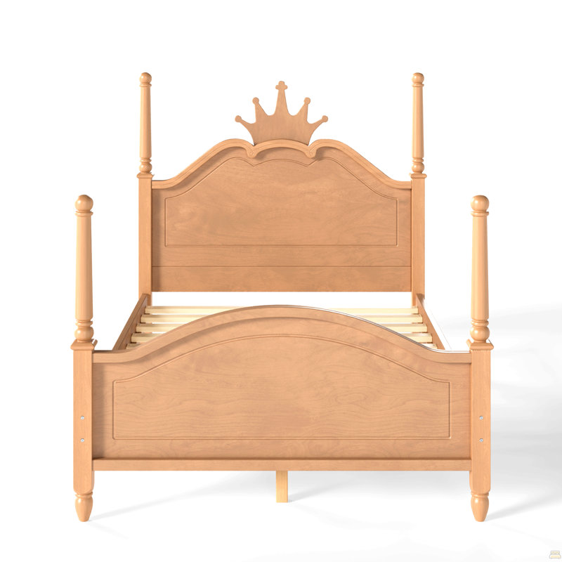Lit plateforme pleine grandeur en forme de couronne, cadre de lit en bois à baldaquin élégant, cadre de lit tête de lit courbé élégant pour la chambre à coucher, naturel