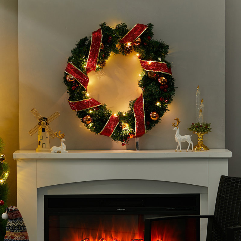 Faux Lighted Plastic Wreath, 60cm H x 60cm W