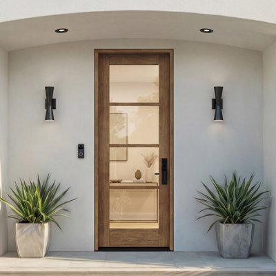 G10402-SW-96 | Porte simple 96 po, extérieur pré-monté RTA, SDL 4 Lite, bois d'acajou brut