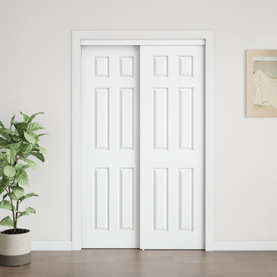 48"x80" Height 6 Panel Classic Style Interior Sliding Closet Door Hollow Core Hardware Kit Handles Including