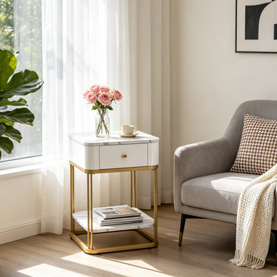 2-Tier Round End Table with Drawer