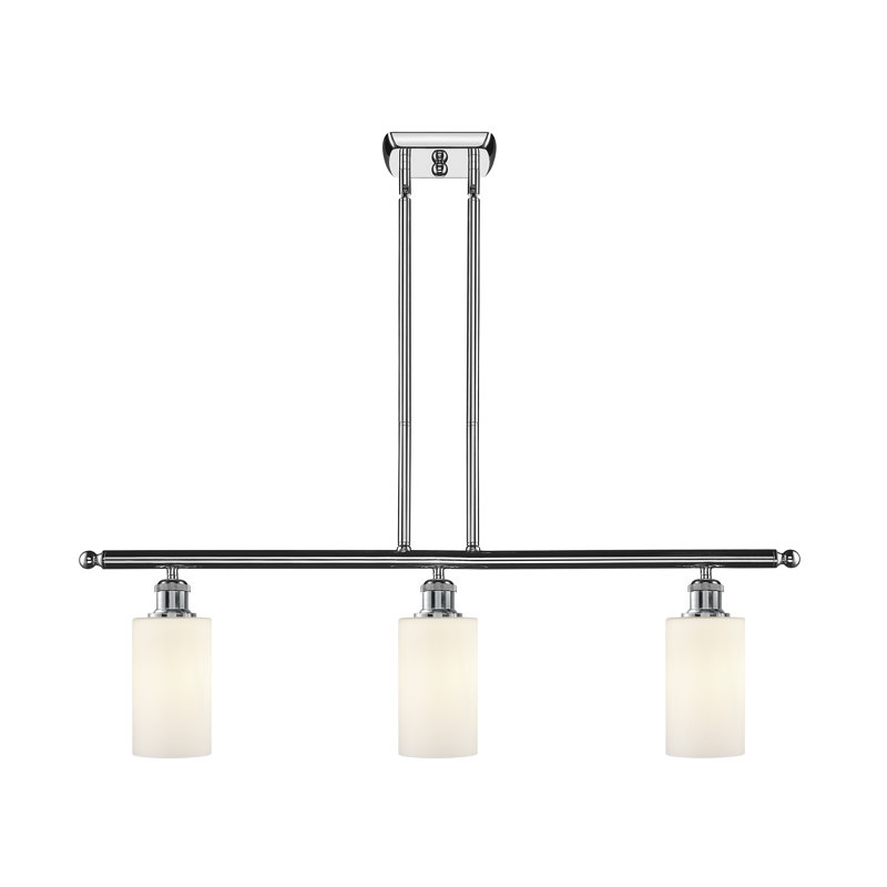 Lustre cylindrique à 3 lumières pour îlot de cuisine Glessite, Blanc mat, Chrome poli, DEL