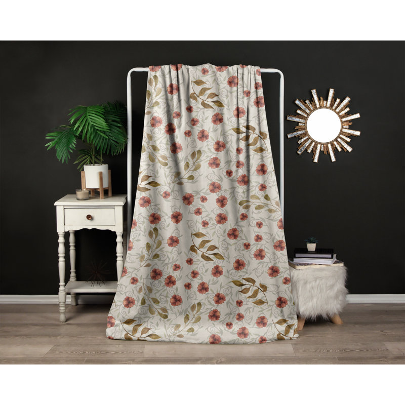 Jeté , L 51 po x L 60 po, Blanc / vert / orange / rouge, Floral