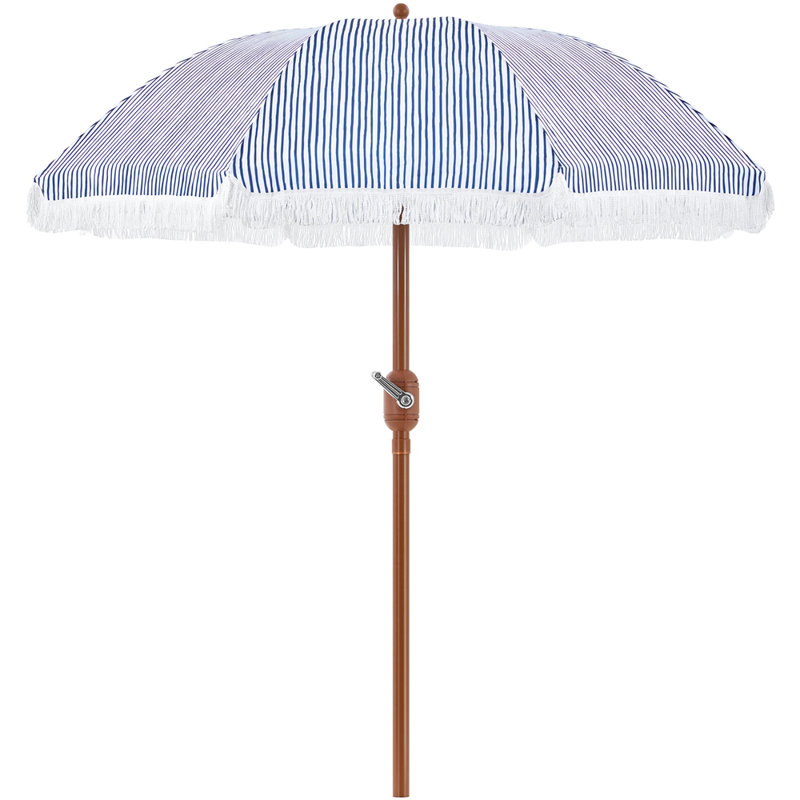 Parasol de patio 9 pi avec mécanisme de manivelle, Bleu / blanc
