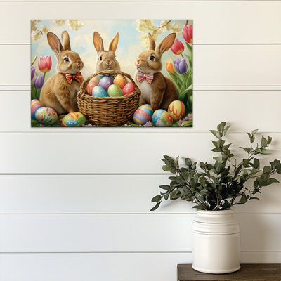 Art mural de lapin de Pâques GUTTATY, peinture de printemps de lapin festif, décor coloré, image de Pâques, impression sur toile, scène de joyeuse fête pour le couloir de la chambre à coucher, 12 po x 16 po