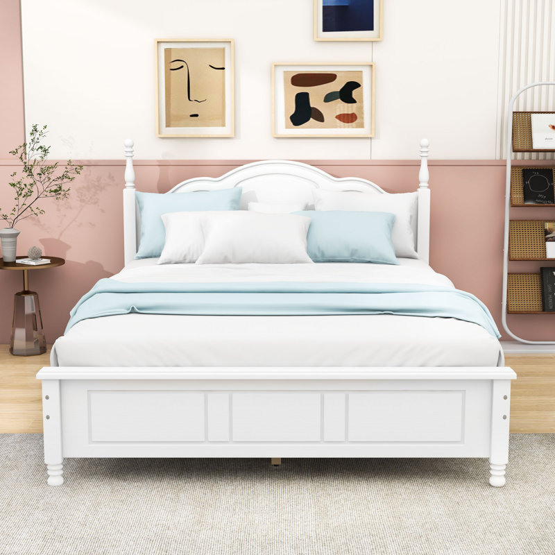 Lit plateforme en bois avec tête de lit et pieds centraux, conception d'inspiration rétro, Double, Noyer