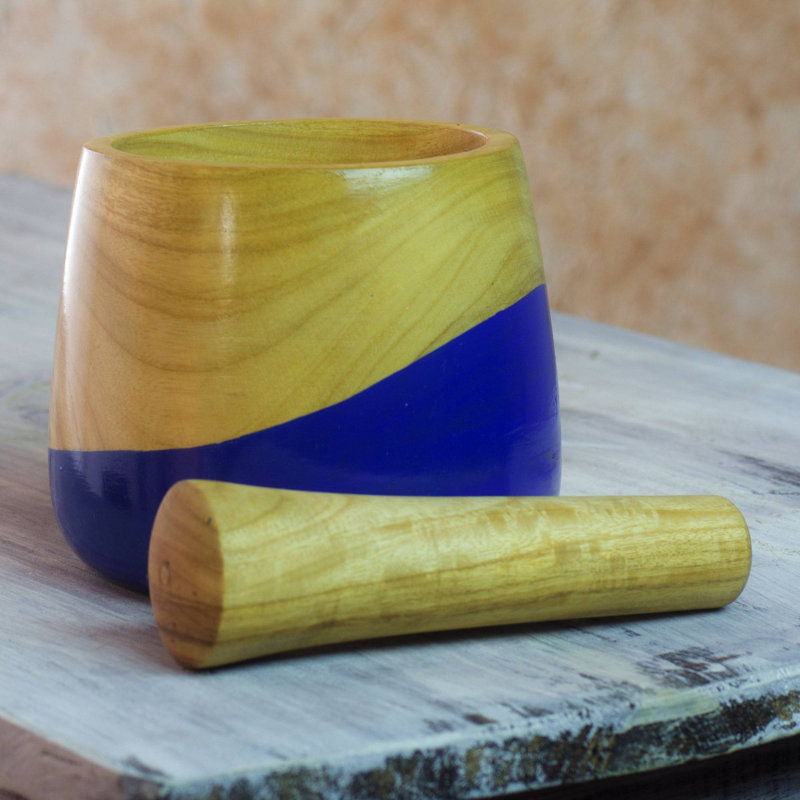 Ensemble de mortier et pilon en bois Novica, Bleu