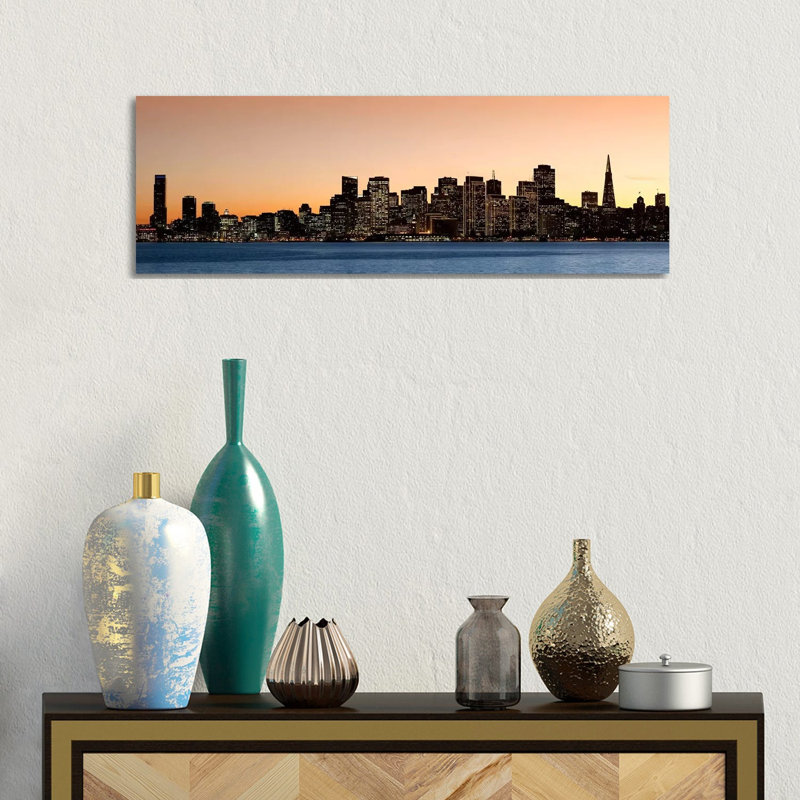 Buildings Lit up at Dusk, San Francisco, California, USA 2010 1 Piece Wrapped Canvas Panoramic Wall Art