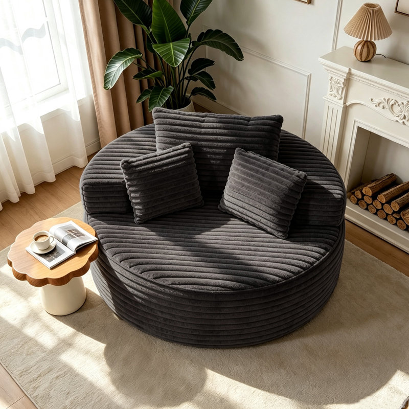 Canapé moderne surdimensionné en velours côtelé avec coussins modernes, Grey