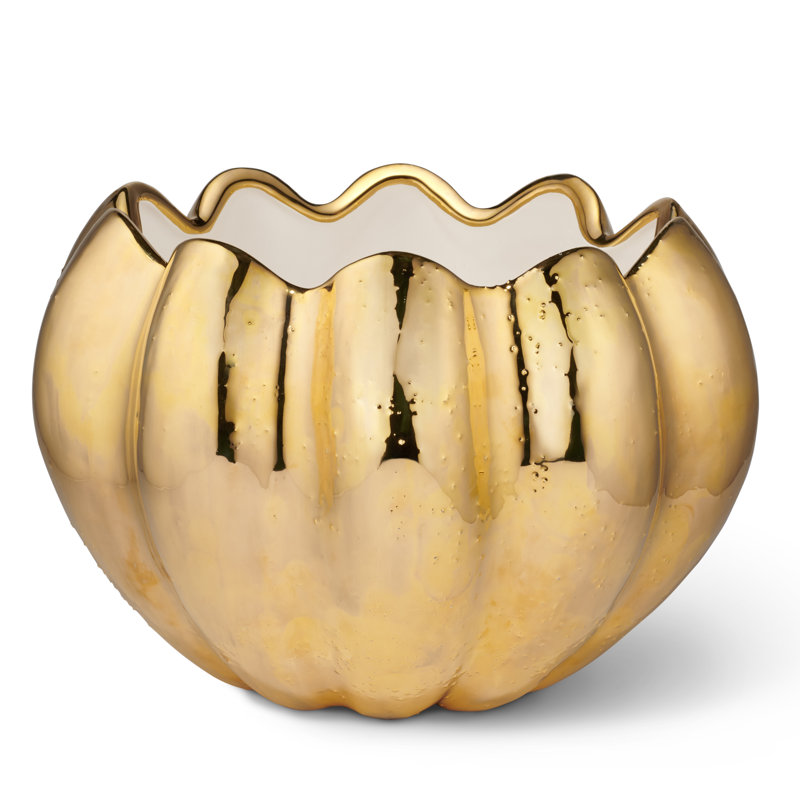 Gold Porcelain Curved Seashell-Inspired Table Vase