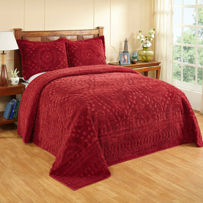Rio 100% Cotton Chenille Tufted Bedspread, Traditional Medallion Design, Soft Breathable All-Season Machine Washable Coverlet, OEKO-TEX Certified, Queen Size, Burgundy
