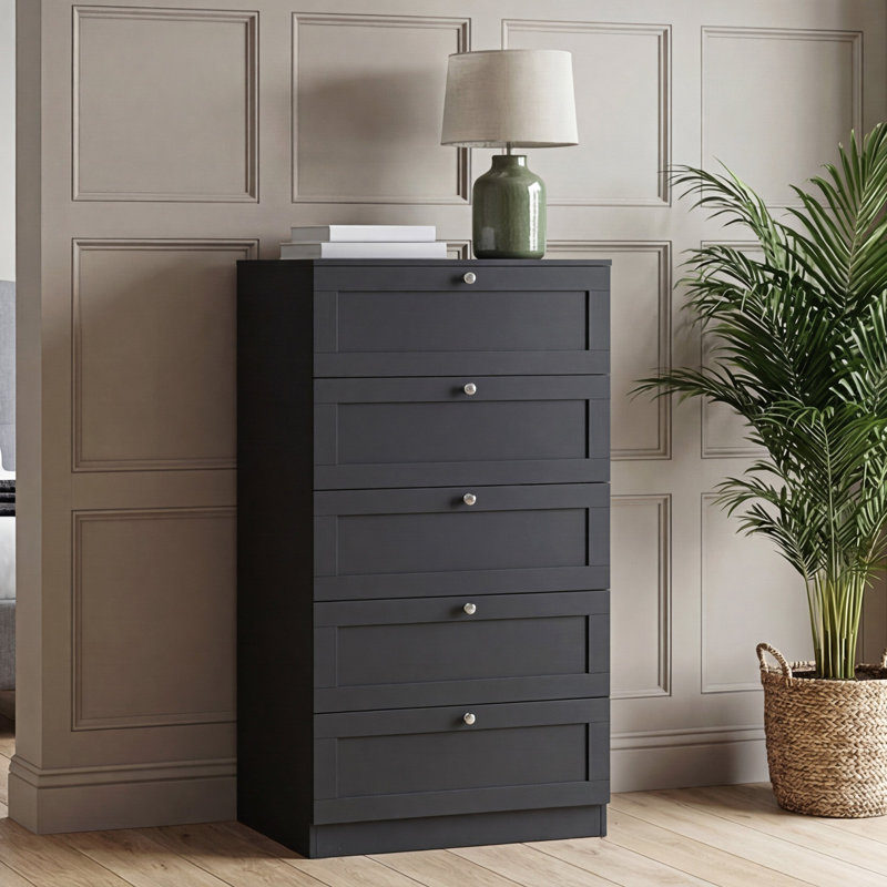 Tasneem 5 Drawer Chest of Drawers Bedroom Storage Unit Clothes Storage Cabinet Bedroom Living Room Hallway Furniture, Black