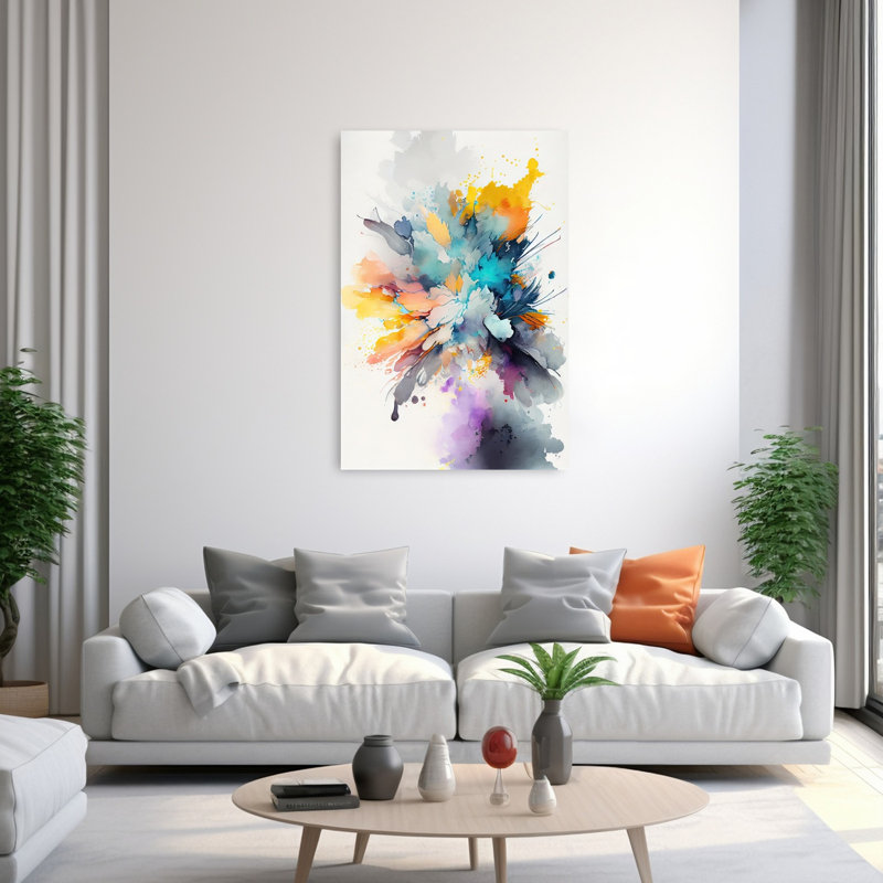 Colorful Watercolor Splash Abstract Modern Violet Wall Art Print 1 Piece Wrapped Canvas Wall Art, 152.4cm H x 101.6cm W