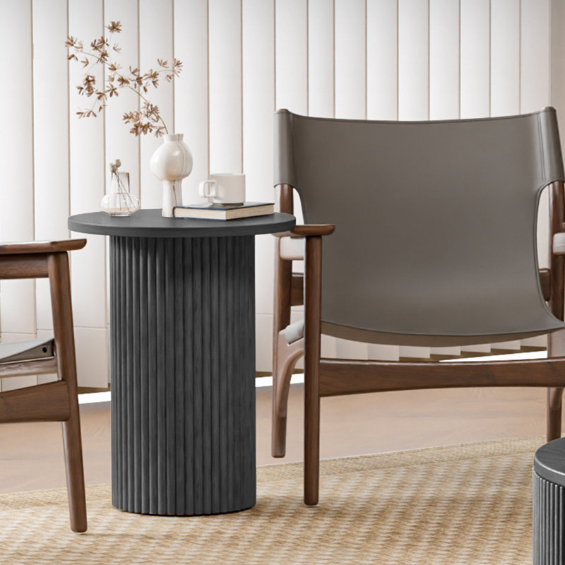 Fynlee 22"Tall Pedestal Wood Round End Table, Handcrafted Solid Wood Fluted Design, Black