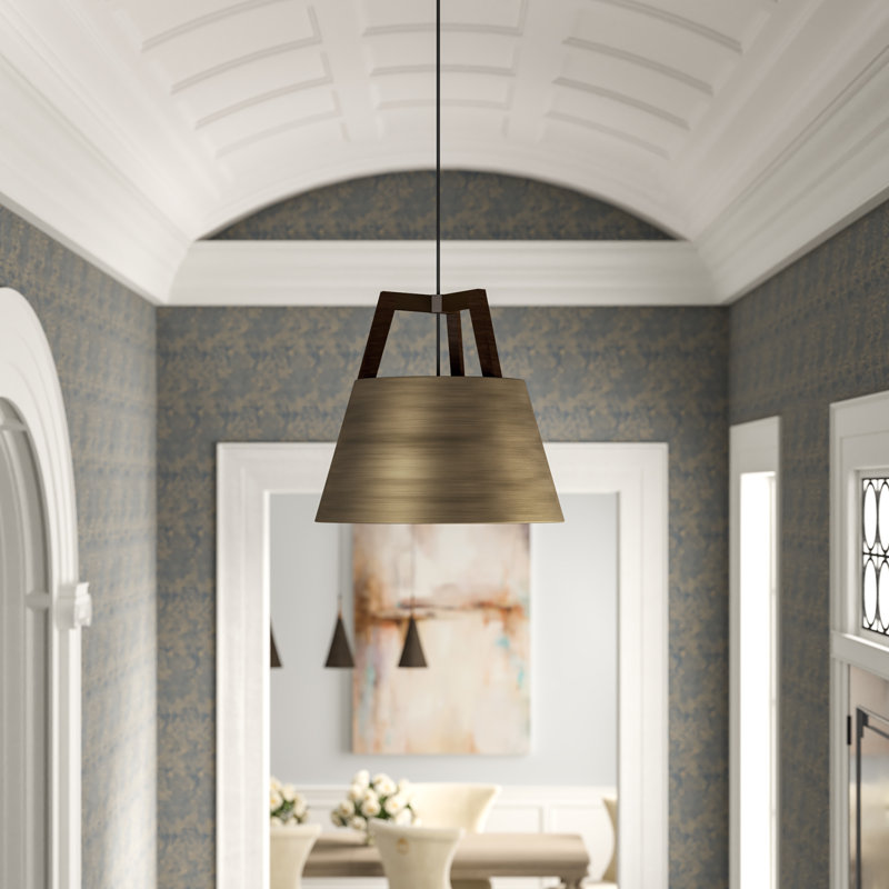 Imber Pendant, Dark Stained Walnut/Distressed Brass, 22" H x 24" W x 24" D, 2700K LED w/ Diffuser - Corded